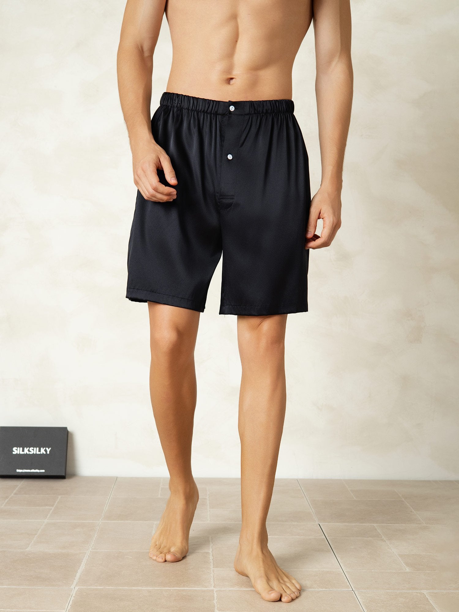 [Zwart] SilkSilky-NL Zijde Mens Sleep Bottoms 001