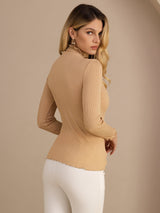 [Maansteen] SilkSilky-NL Long Sleeve Turtle Neck Dames T-Shirt 002