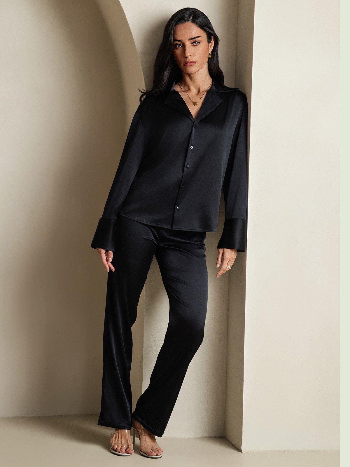 [Zwart] SilkSilky-NL 19Momme Zijde Womens Shirt 008