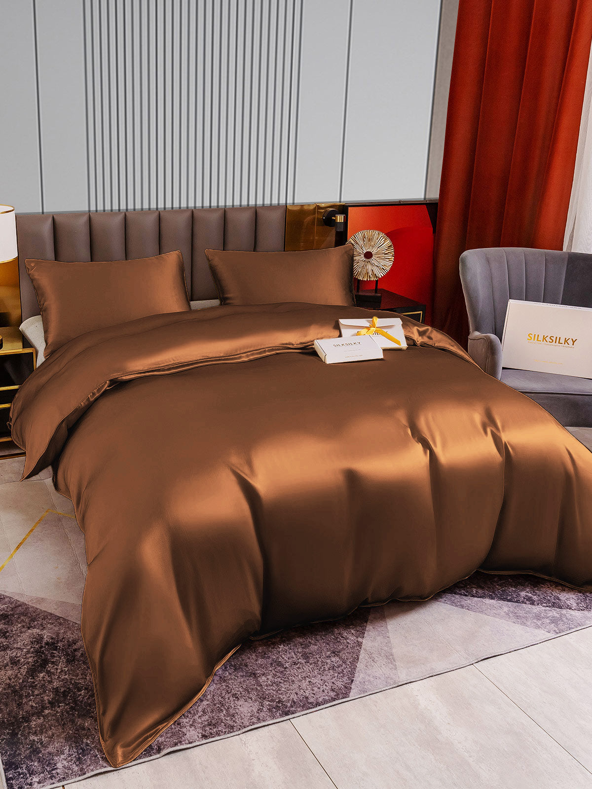 SilkSilky NL 22Momme Pure Silk Bedding Set Koffie 003