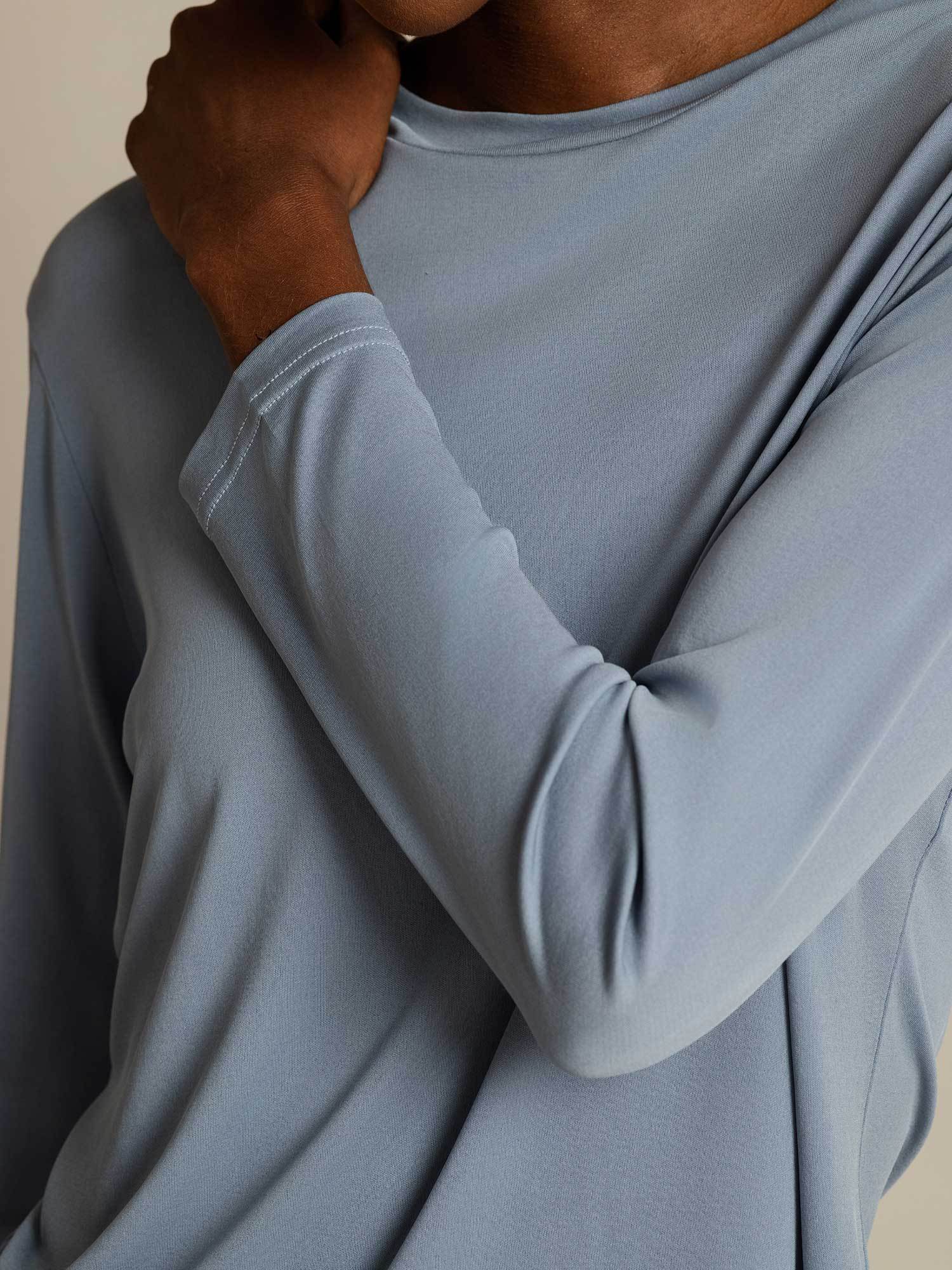 [GrijsachtigBlauw] SilkSilky-NL Zijde Ronde Hals Dames T-Shirt 004