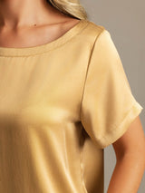 [Tan] SilkSilky-NL 19Momme Korte Mouw Dames Pyjama Set 004