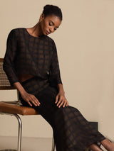 [Zwart] SilkSilky-NL Zuivere Zijde Lange Mouw Ronde Hals Women''s Outfit Sets 008