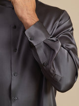 [Donkergrijs] SilkSilky-NL Long Sleeve Stand Collar Heren Shirt 007