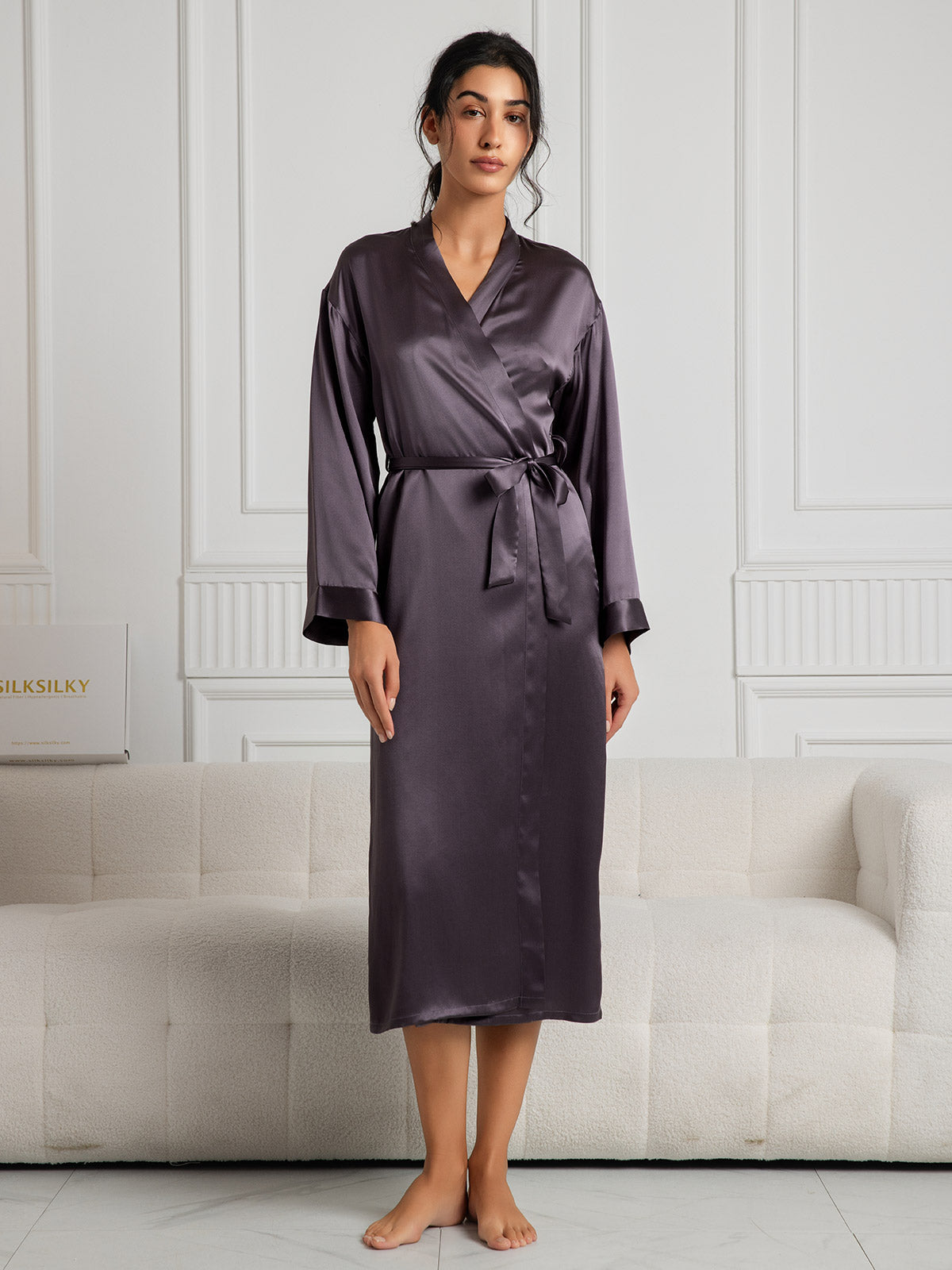 [Paars Grijs] SilkSilky-NL Womens Robe 001