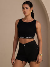 [Zwart] SilkSilky-NL Sleeveless Crew Neck Cami-Top 006