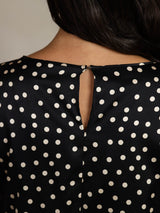 [Stippen] SilkSilky-NL 19Momme Zijde Bell Sleeve Ronde Hals Blouse 005