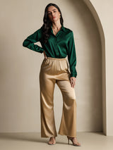 [Donkergroen] SilkSilky-NL 19Momme Lange Mouw Reverskraag Dames Blouse 010