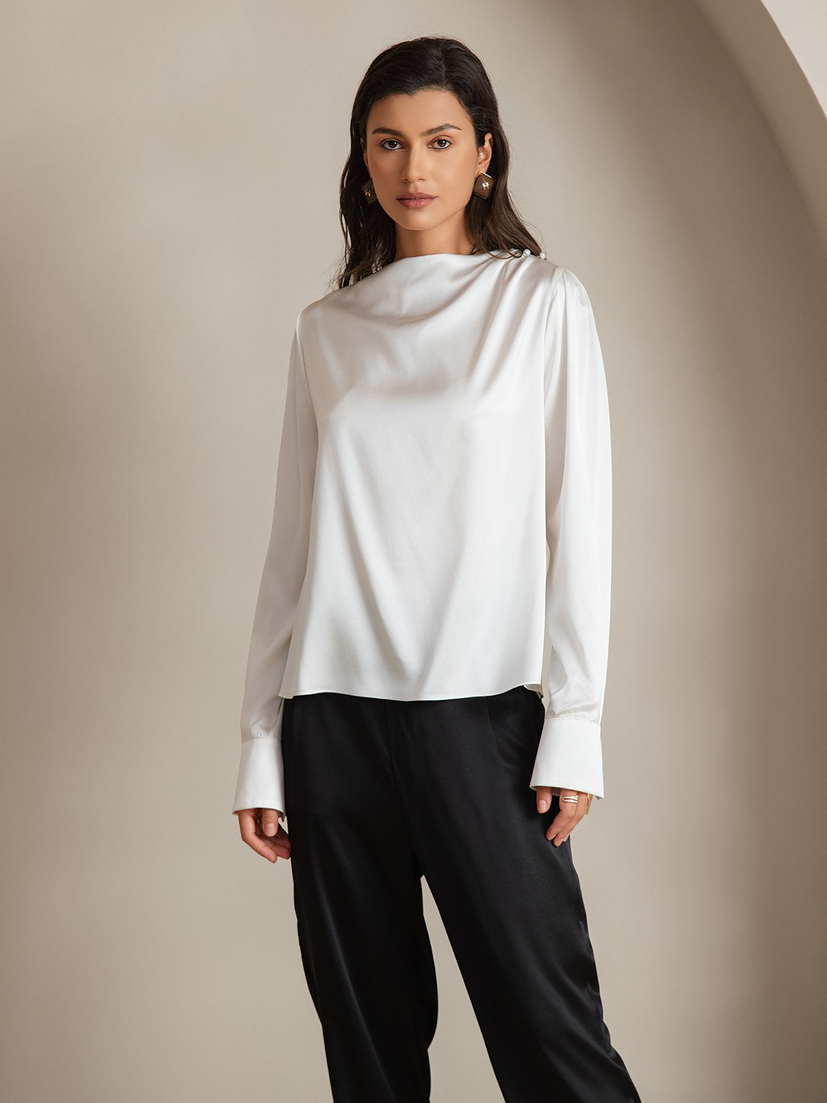 [Wit] SilkSilky-NL 19Momme Zijde Womens Shirt 001