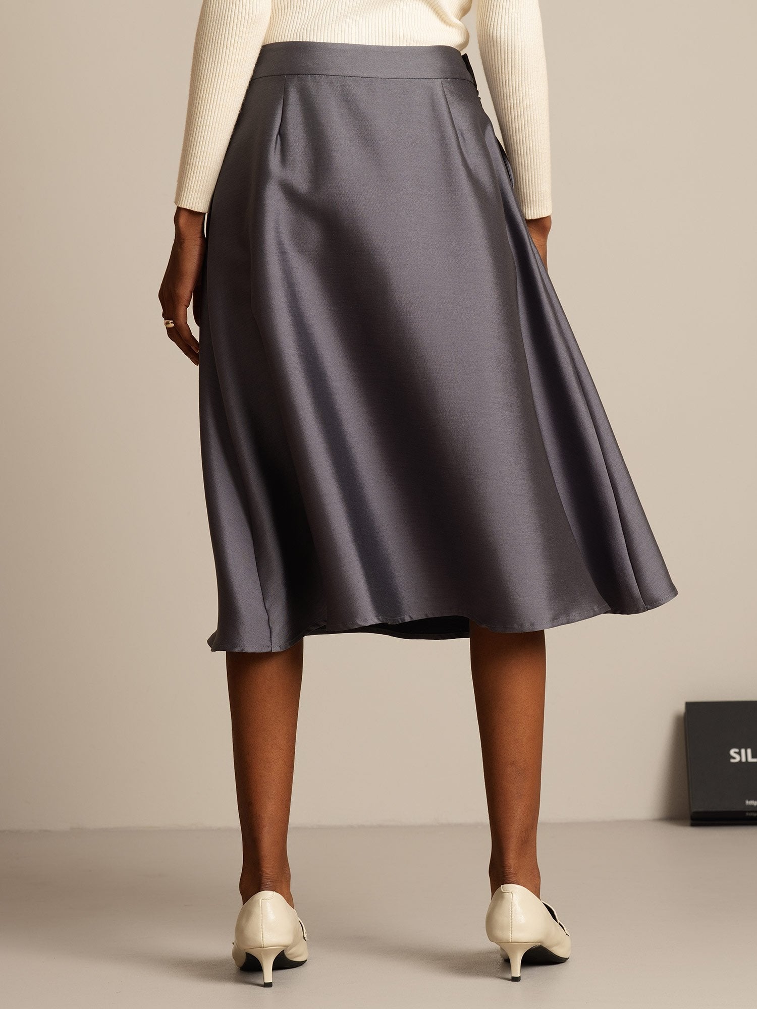 [Grijs] SilkSilky-NL 32Momme Silk-Wool Blend Skirt 002,