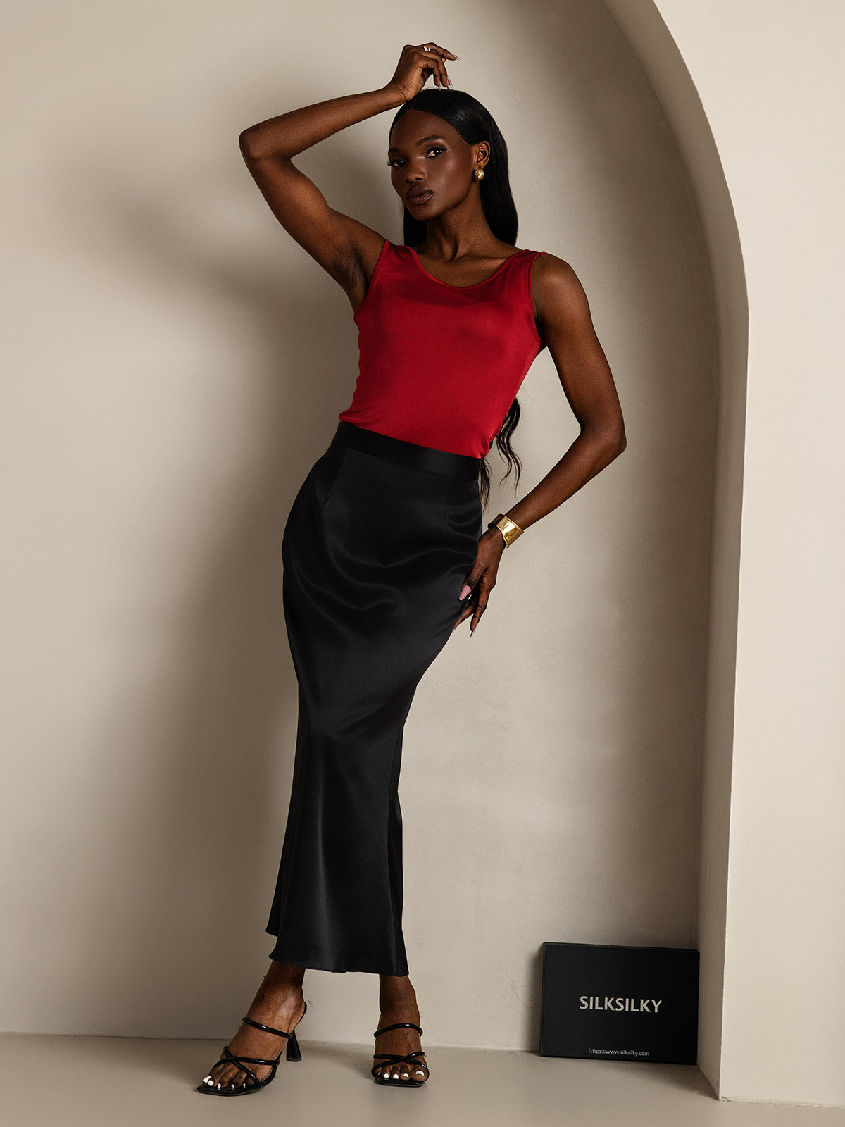 [Wijn] SilkSilky-NL Mouwloos Ronde Hals Dames T-Shirt 006