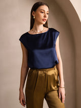 [Donkerblauw] SilkSilky-NL Cap Sleeve Round Neck Dames T-Shirt 001
