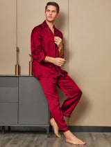 [Rode] SilkSilky-NL Lange Mouw Notchkraag Heren Pyjama Set 004