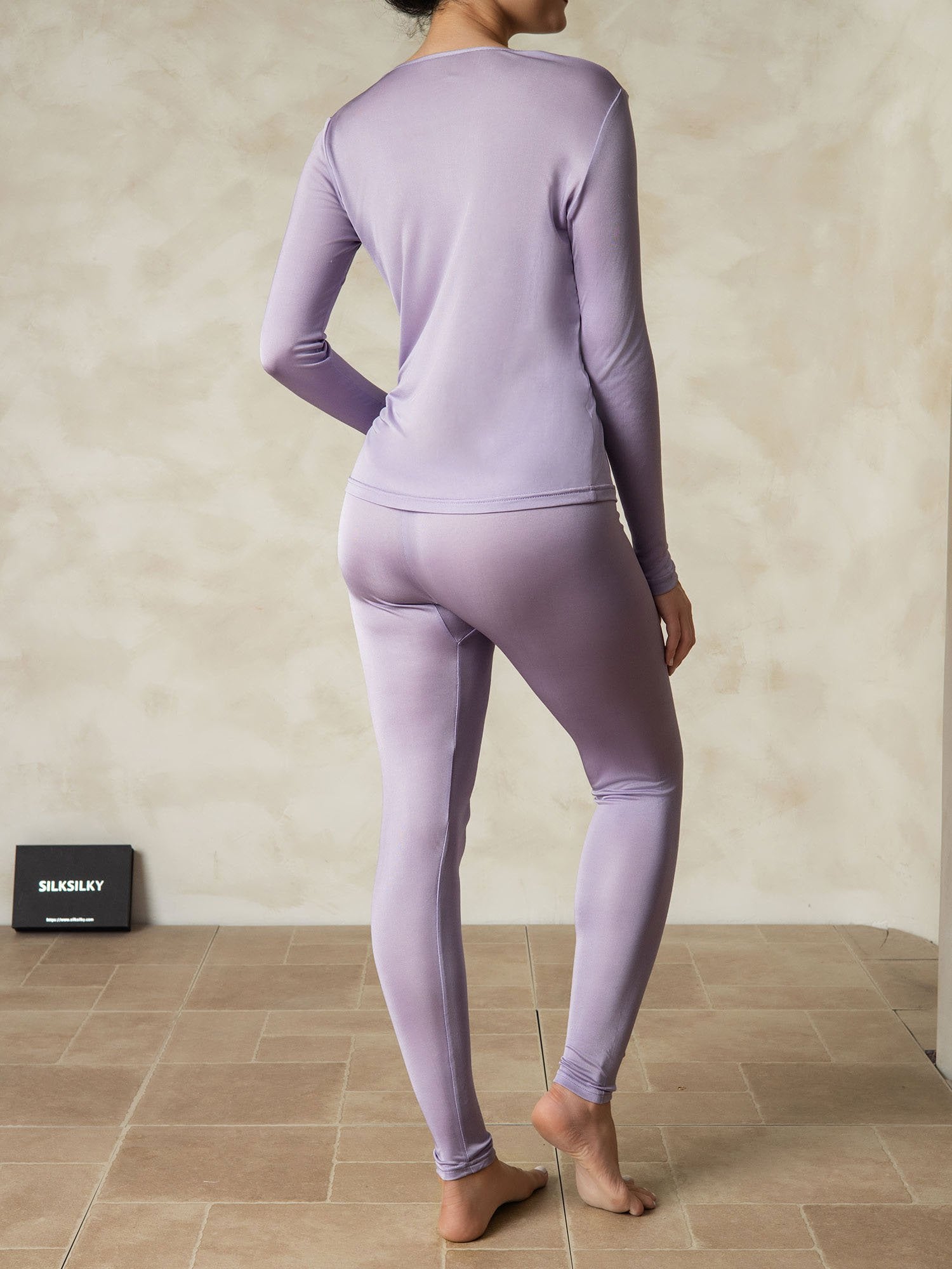 [Paars] SilkSilky-NL Zijde Ronde Hals Dames Pyjama Set 002