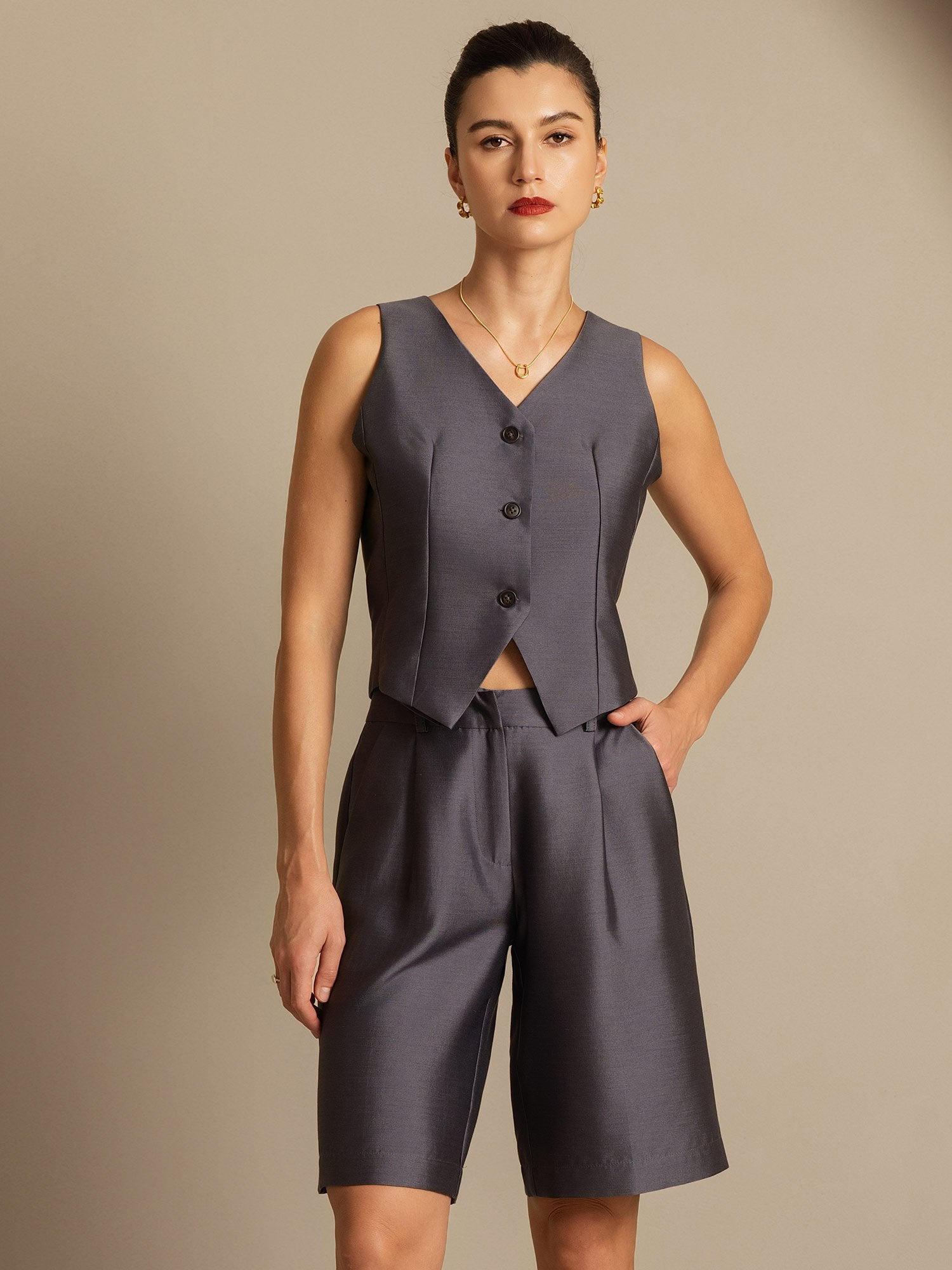 [Grijs] SilkSilky-NL 32Momme Silk-Wool Blend Womens Vest 006