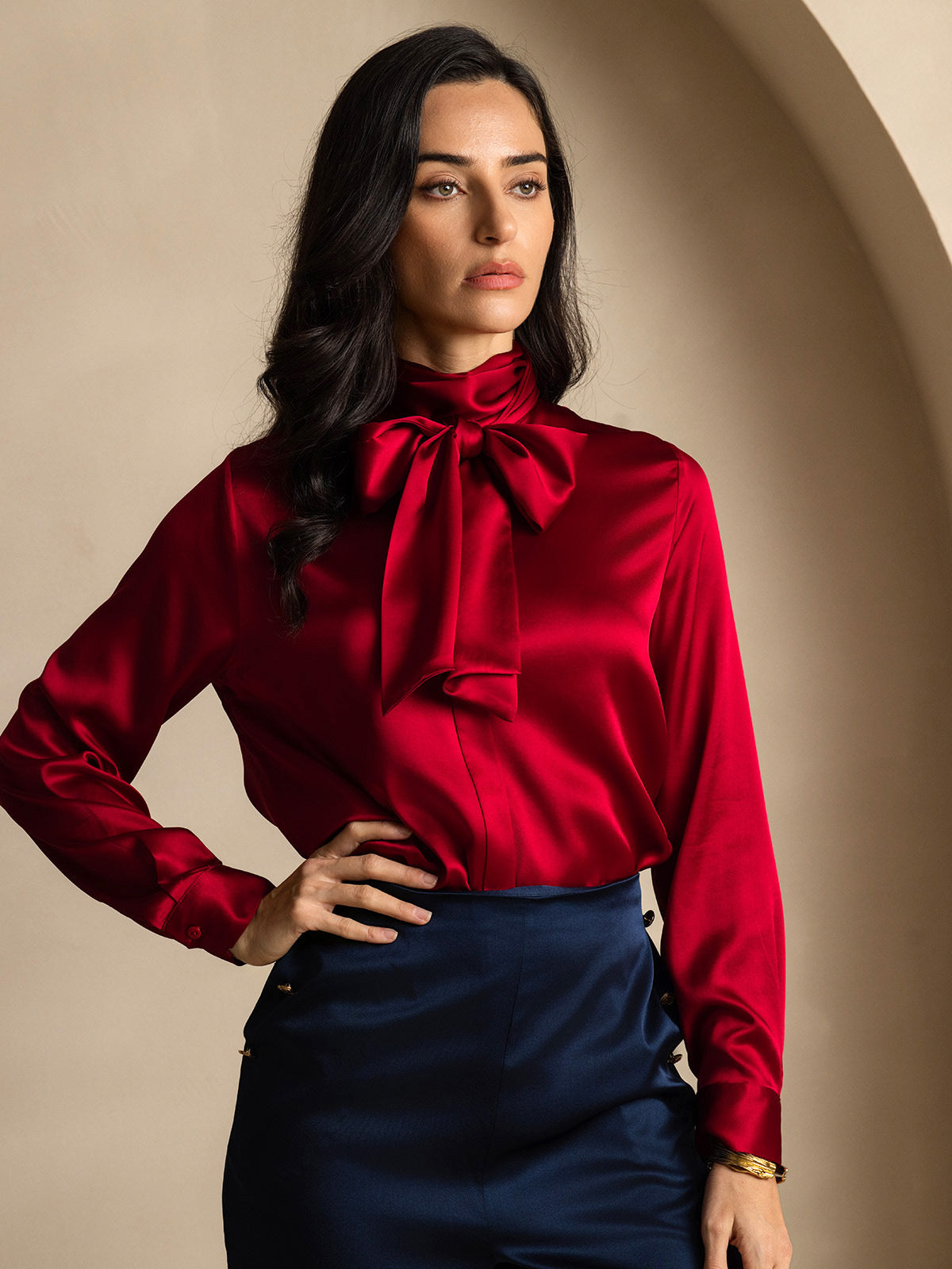 [Wijn] SilkSilky-NL 19Momme Zijde Womens Shirt 001