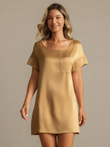 [Tan] SilkSilky-NL 19Momme Korte Mouw Ronde Hals Nachthemd 005