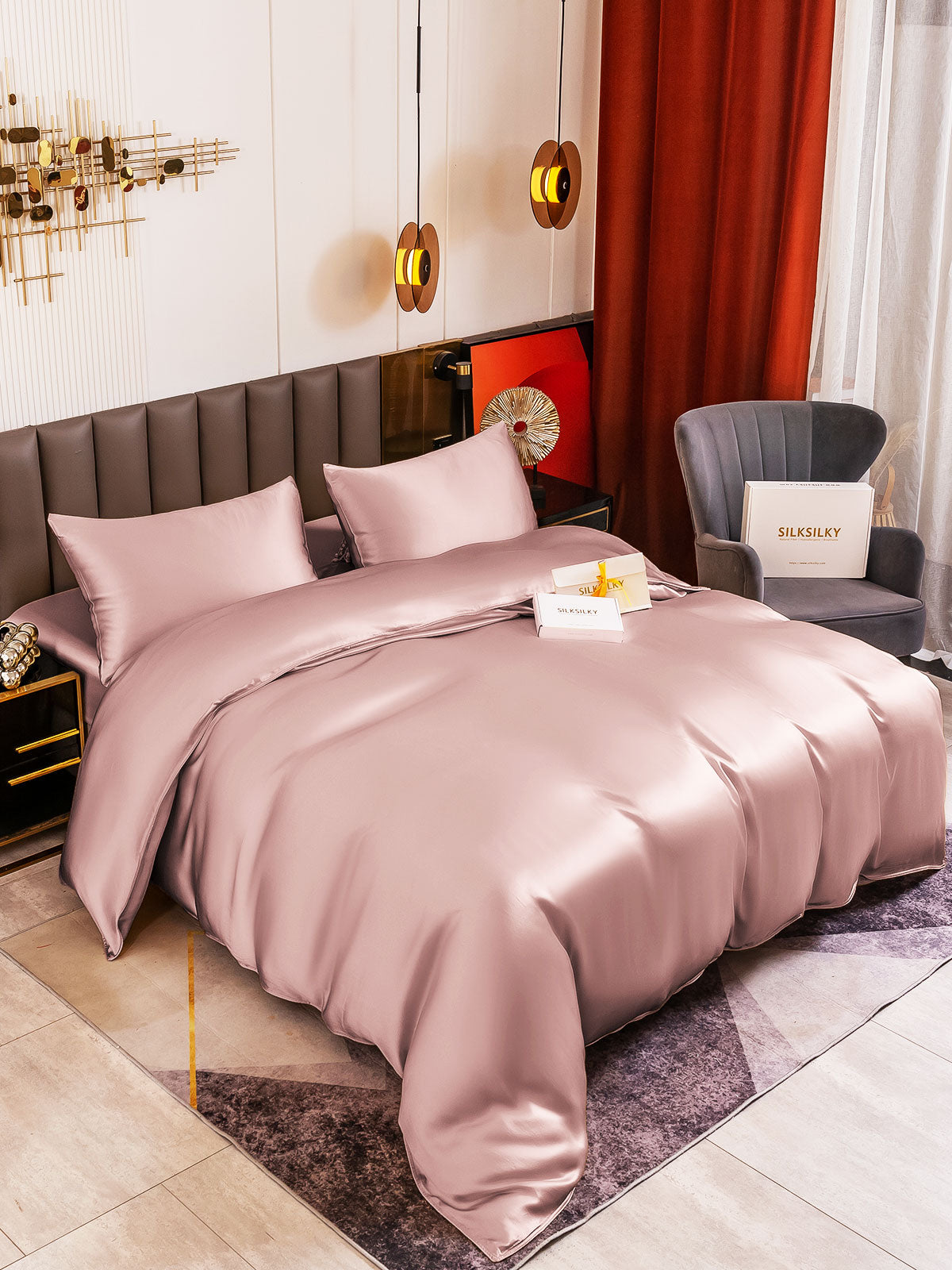 SilkSilky NL 19Momme Pure Silk Bedding Set BleekMauve 001