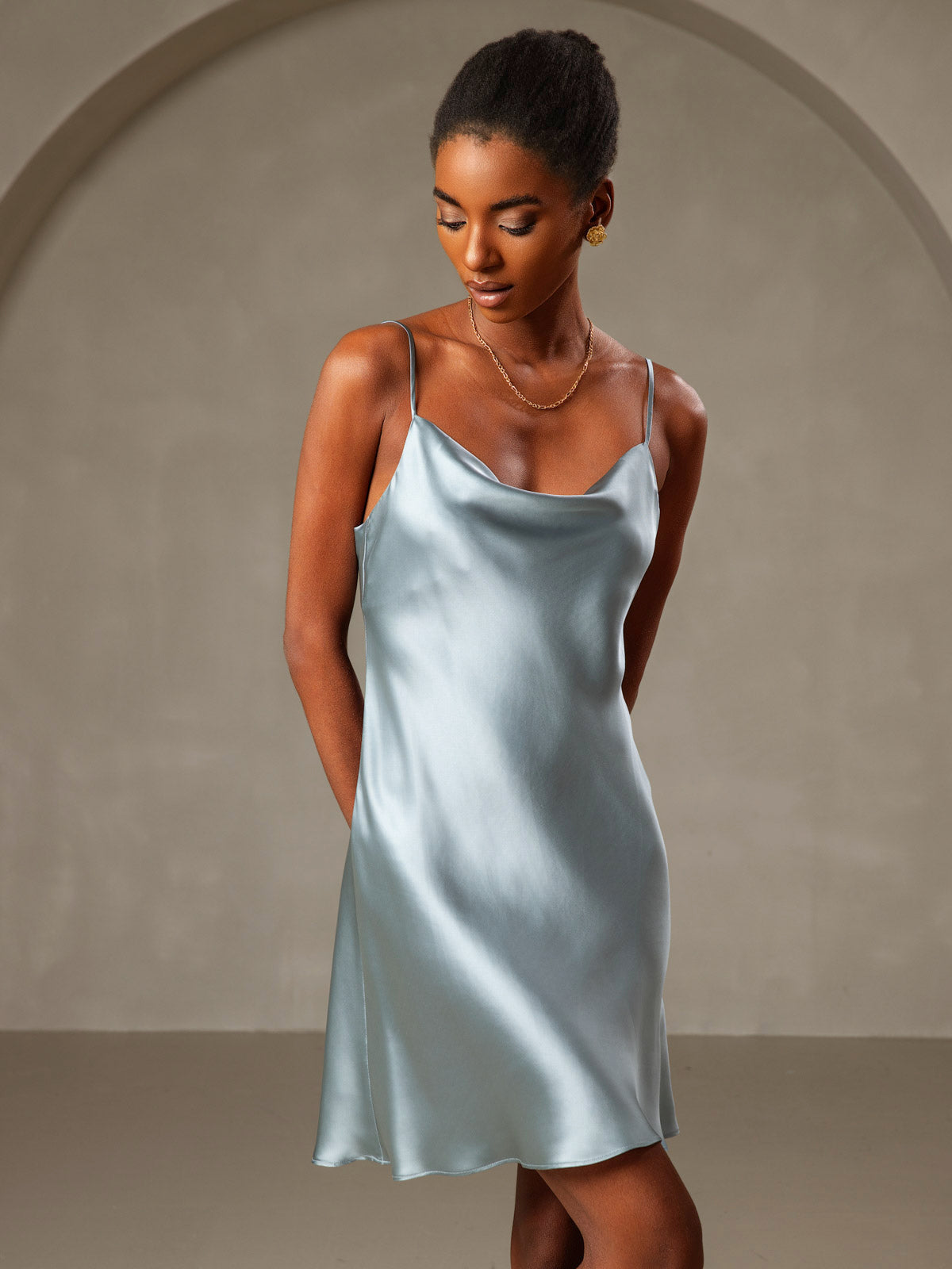 [Grijsachtig Blauw] SilkSilky-NL Dress 005