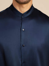 [Donkerblauw] SilkSilky-NL Long Sleeve Stand Collar Heren Shirt 007