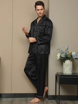 [Zwart] SilkSilky-NL Lange Mouw Notchkraag Heren Pyjama Set 005