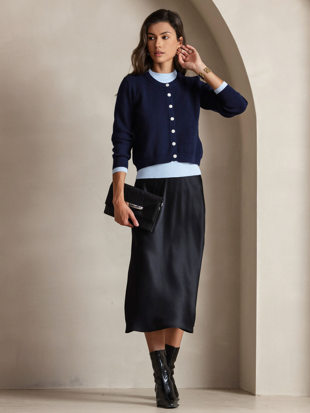 [Zwart] SilkSilky-NL Mouwloos Ronde Hals Jurk 007