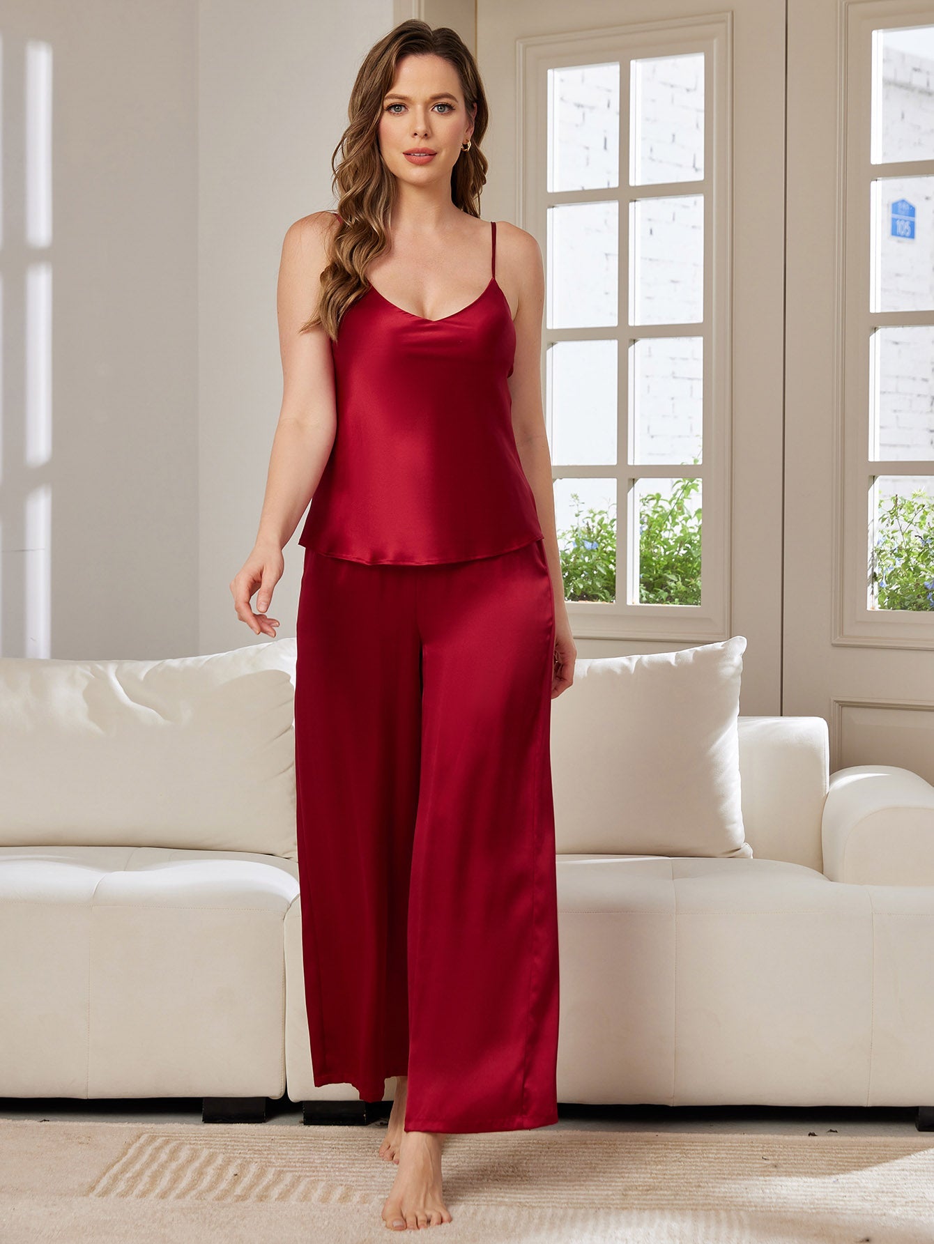 [Wijn] SilkSilky-NL V-Hals Cami-Set 003
