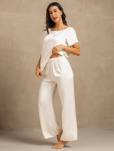 [Wit] SilkSilky-NL 19Momme Korte Mouw Dames Pyjama Set 003