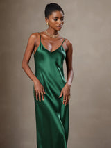 [Groen] SilkSilky-NL Spaghetti Strap V Neck Jurk 003