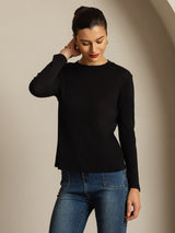 [Zwart] SilkSilky-NL Lange Mouw Crew Hals Dames T-Shirt 007