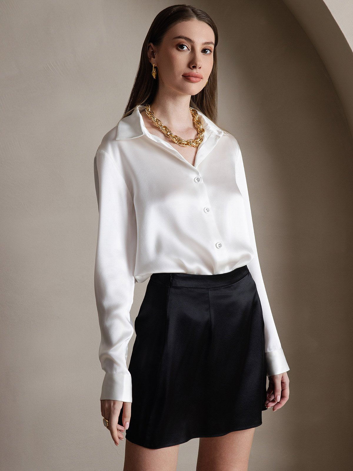 [Zwart] SilkSilky-NL 19Momme Zijde Skirt 006
