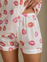 [Witte Lippenstift] SilkSilky-NL Short Sleeve Notch Collar Dames Pyjama Set 004