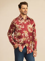 [Wijnrode Draak] SilkSilky-NL Long Sleeve Lapel Collar Heren Shirt 001