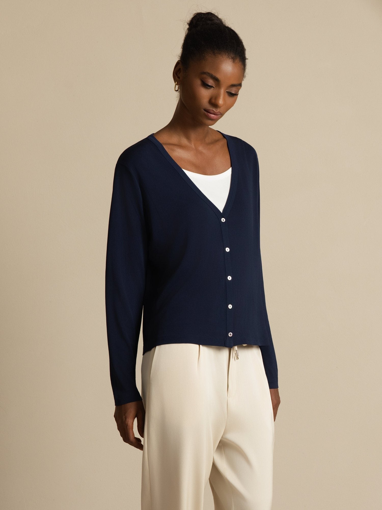 [Donkerblauw] SilkSilky-NL Long Sleeve Dames Cardigan 001