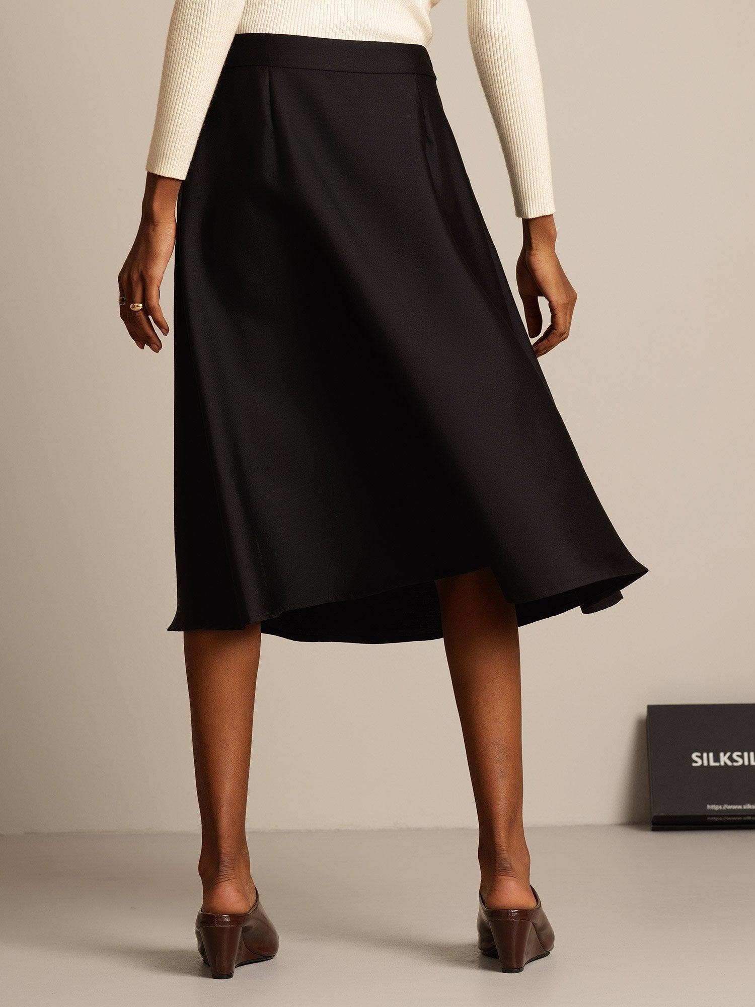 [Zwart] SilkSilky-NL 32Momme Silk-Wool Blend Skirt 002,
