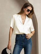 [Ivoor] SilkSilky-NL Short Sleeve Lapel Collar Dames Blouse 006