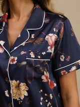 [Marine Bloemen] SilkSilky-NL Korte Mouw Notchkraag Dames Pyjama Set 004