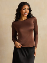 [Koffie] SilkSilky-NL Lange Mouw Crew Hals Dames T-Shirt 001