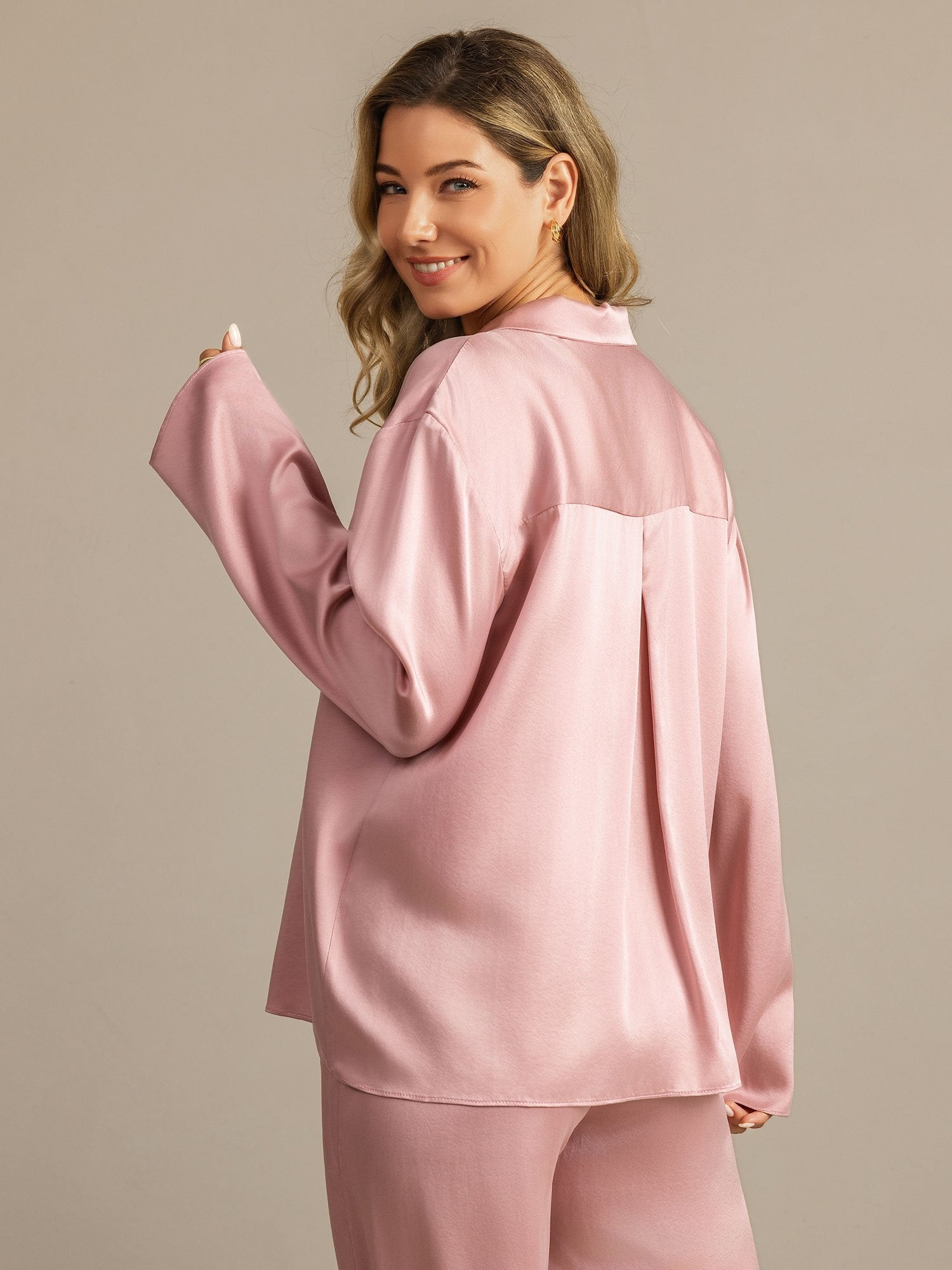 [Perzikhuid] SilkSilky-NL 19Momme Zijde Inkeping Dames Pyjama Set 005