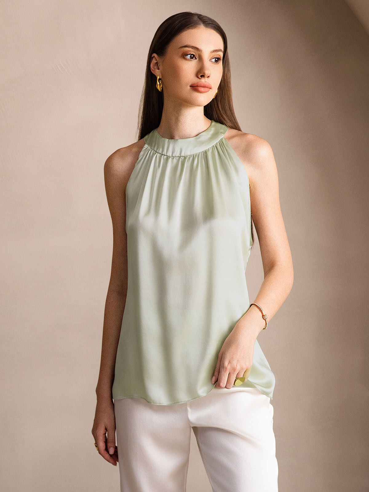 [Lichtgroene] SilkSilky-NL 19Momme Zijde Womens T-Shirt 001