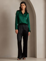 [Donkergroen] SilkSilky-NL 19Momme Lange Mouw Reverskraag Dames Blouse 004