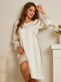 SilkSilky NL Pure Silk Lange Mouw Nightgown Wit 001