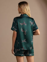 [Smaragd Zebra] SilkSilky-NL Short Sleeve Lapel Collar Dames Pyjama Set 002