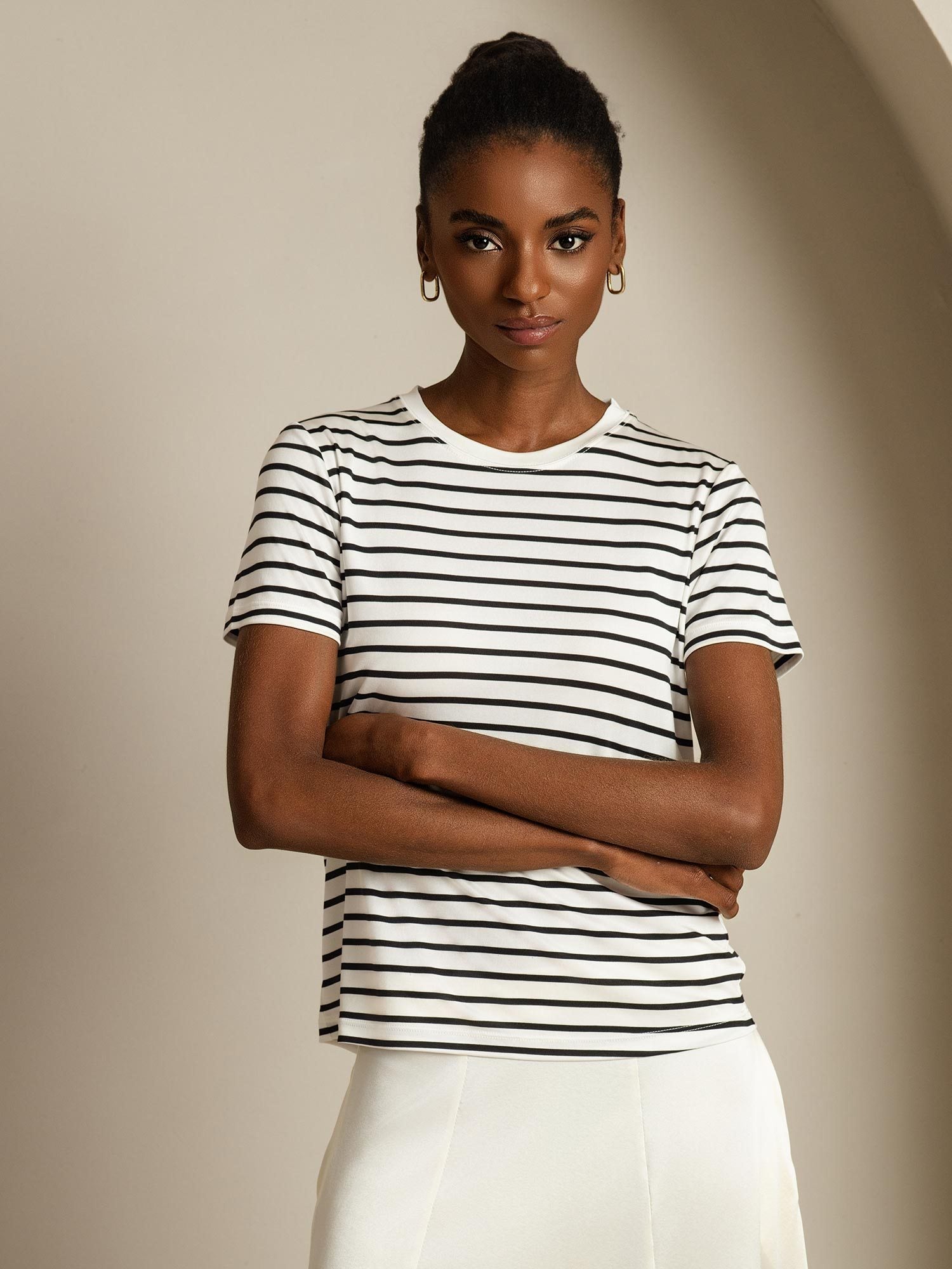 [WitteStreep] SilkSilky-NL Zijde Ronde Hals Dames T-Shirt 005