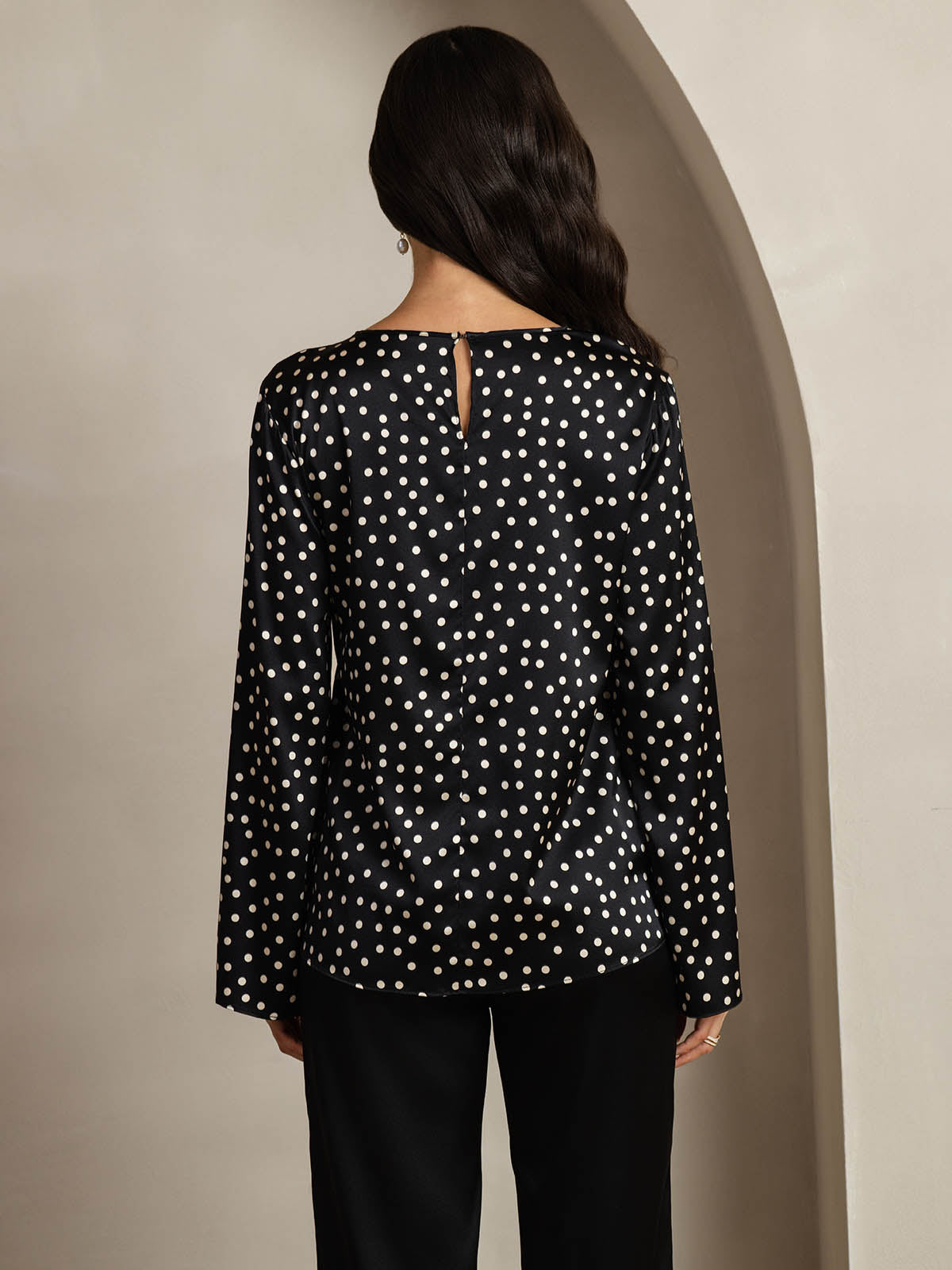 [Stippen] SilkSilky-NL 19Momme Zijde Ronde Hals Dames T-Shirt 002