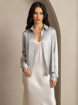 [Lichtgrijs] SilkSilky-NL 19Momme Lange Mouw Reverskraag Dames Blouse 007