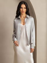 [Lichtgrijs] SilkSilky-NL 19Momme Lange Mouw Reverskraag Dames Blouse 007