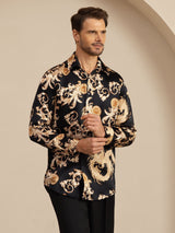 [Zwarte Draak] SilkSilky-NL Long Sleeve Lapel Collar Heren Shirt 004