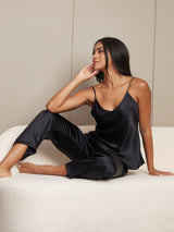 [Zwart] SilkSilky-NL Spaghetti Bandjes V Hals Cami-Set 001