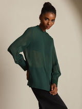 [Donkergroen] SilkSilky-NL Zijde Womens Shirt 007